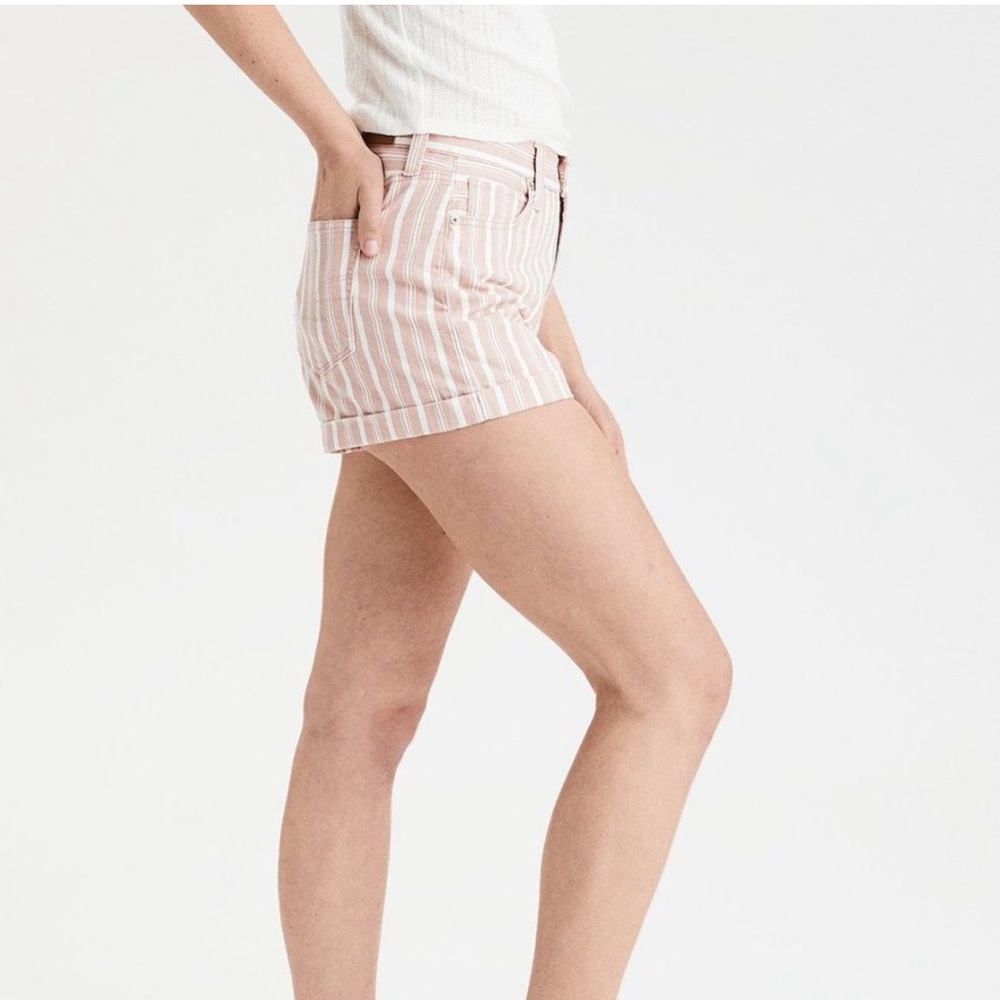 American Eagle Pink Striped Denim Mom Short shorts cotton comfortable jeans 18 - Picture 2 of 8